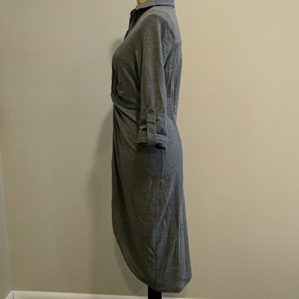 Roll sleeve button front twist waist tulip dress - Picture 4 of 6